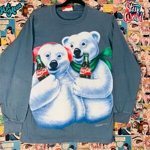 Vintage 1994 Coca-Cola Polar Bears Christmas Long Sleeve Tee USA Made M